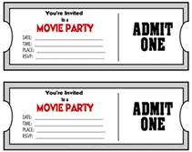 Movies Tickets on Movie Ticket Theme Party Invitaions