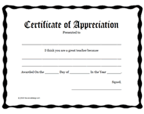 Appreciation Certificate Wording