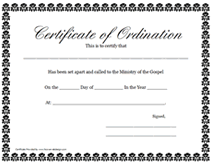 Pastor Ordination Certificate