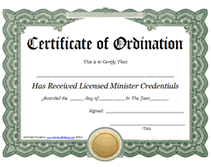 printable ordained minister of the gospel