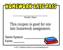 Printable Teachers Late Homework Pass Templates