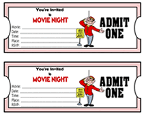 printable movie ticket theme party invitations templates