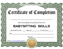 Babysitting Certification Certificate Printable Templates