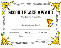 Free Printable Second Place Award Certificates