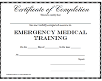 Emergency Medical Training Certificate Printable Templates