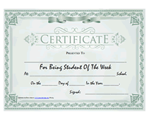 student of the week certificate award