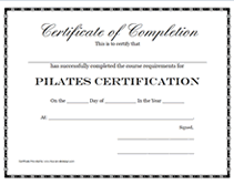 Pilates Certification Certificate Printable Templates