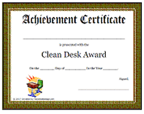 Printable Clean Desk Award Certificate Children S Awards