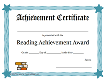 Printable Reading Achievement Award Certificate Children s Awards