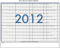 Printable 2012 Year At A View Glance Calendar